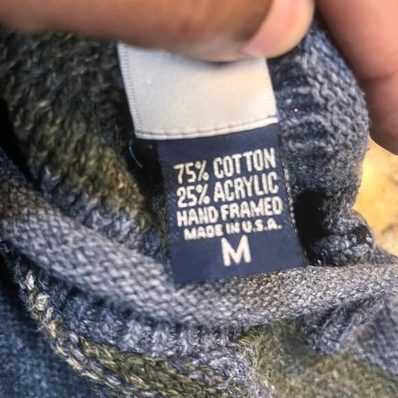 Bill Blass Men’s Medium Knit Sweater Navy Blue Tan Long Sleeve Sweatshirt - Picture 4 of 7